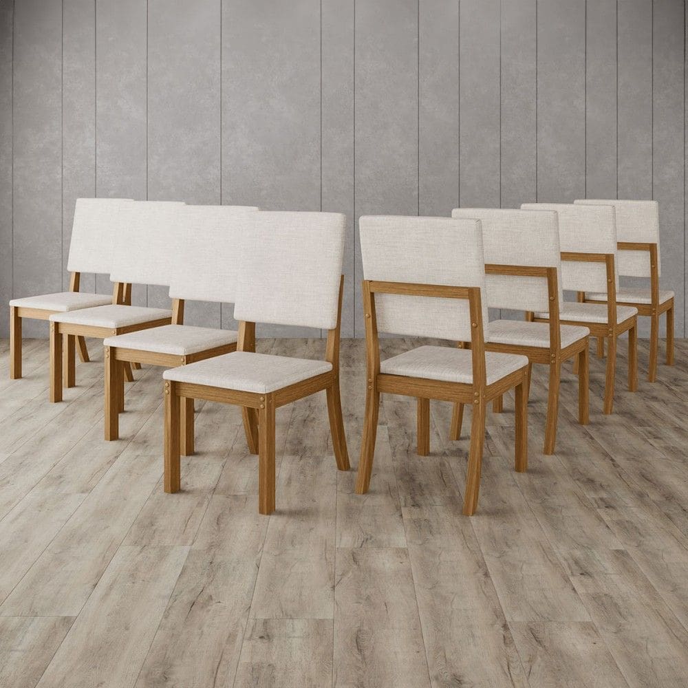 Kit 8 Cadeiras Estofadas para Mesa de Jantar Milla Natural/Linho