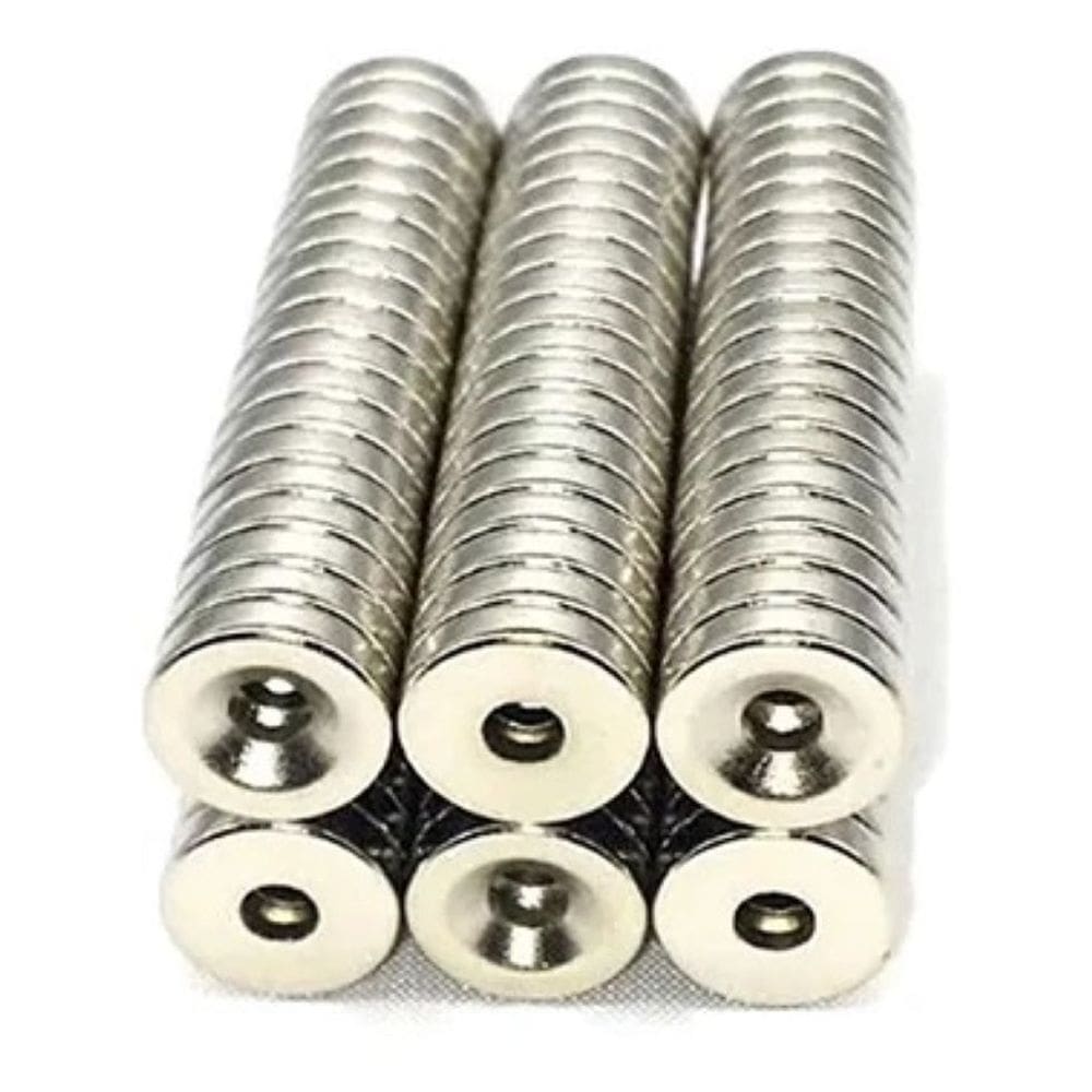 Kit com 10 Peças Ímã de Neodímio 10x3mm N35 Disco com Furo