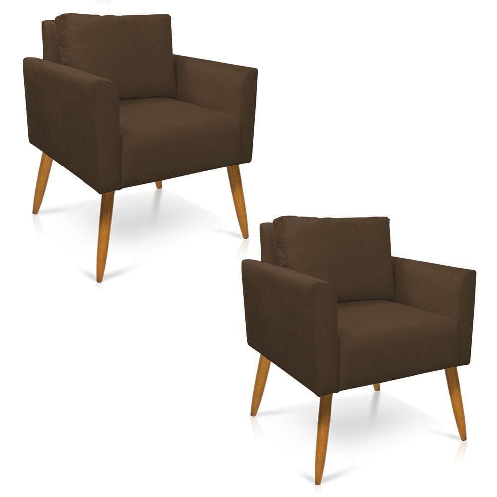 Kit 2 Poltronas Aline Suede Marrom Pés Palito Castanho - D`rossi
