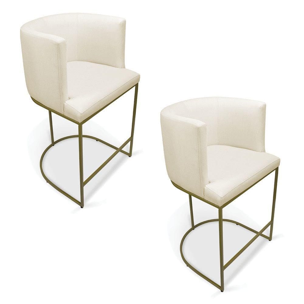 Kit 2 Banquetas Paola Linho Base Metálica Dourada - D`rossi Cor A19 Bege