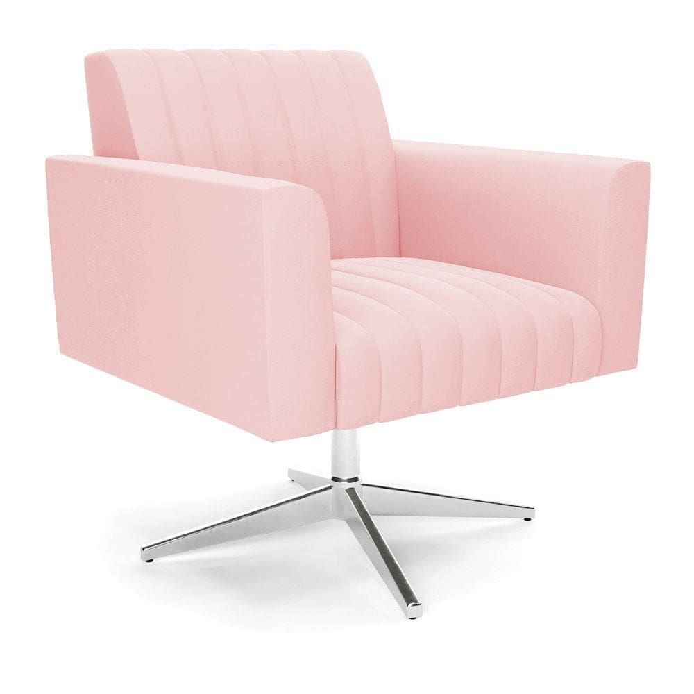 Poltrona Giratória Viena Gomada Suede Rosa Bebê Base Cromada - D`rossi