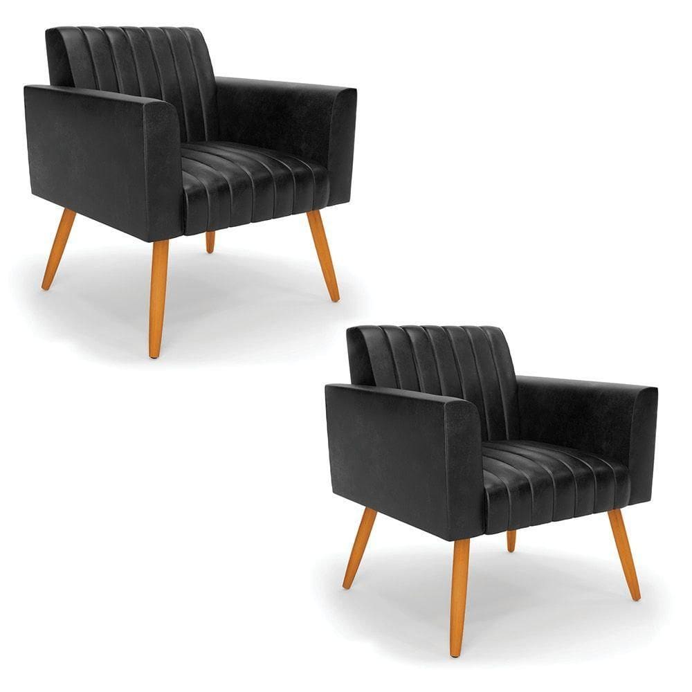 Kit 2 Poltronas Viena Gomada Corano Pés Palito Castanho - D`rossi Cor Preto