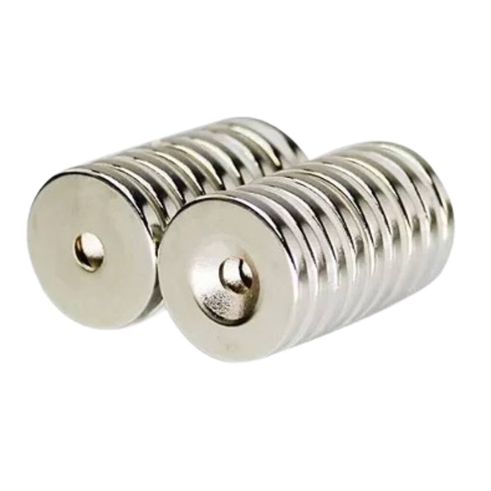 Kit com 5 Peças Ímã de Neodímio 20x3mm N35 Disco com Furo