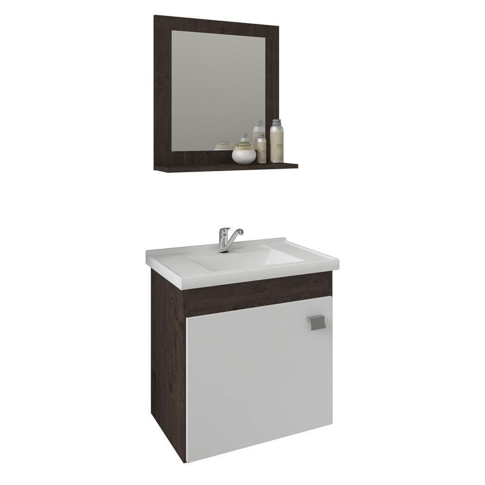 Conjunto Armário Banheiro Iris Com Espelheira Mgm Café/Branco Café/Branco