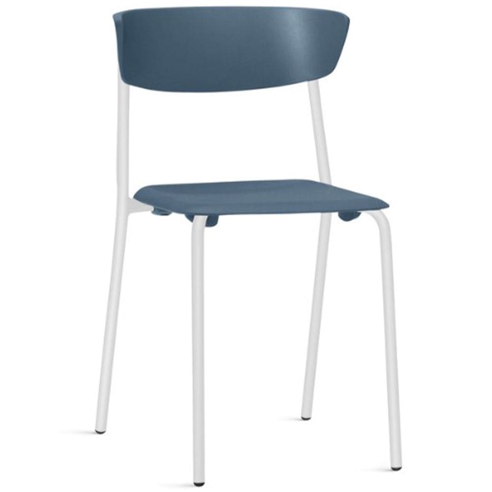 Cadeira Empilhável Fixa F02 Base Aço Branco Azul - Lyam Decor