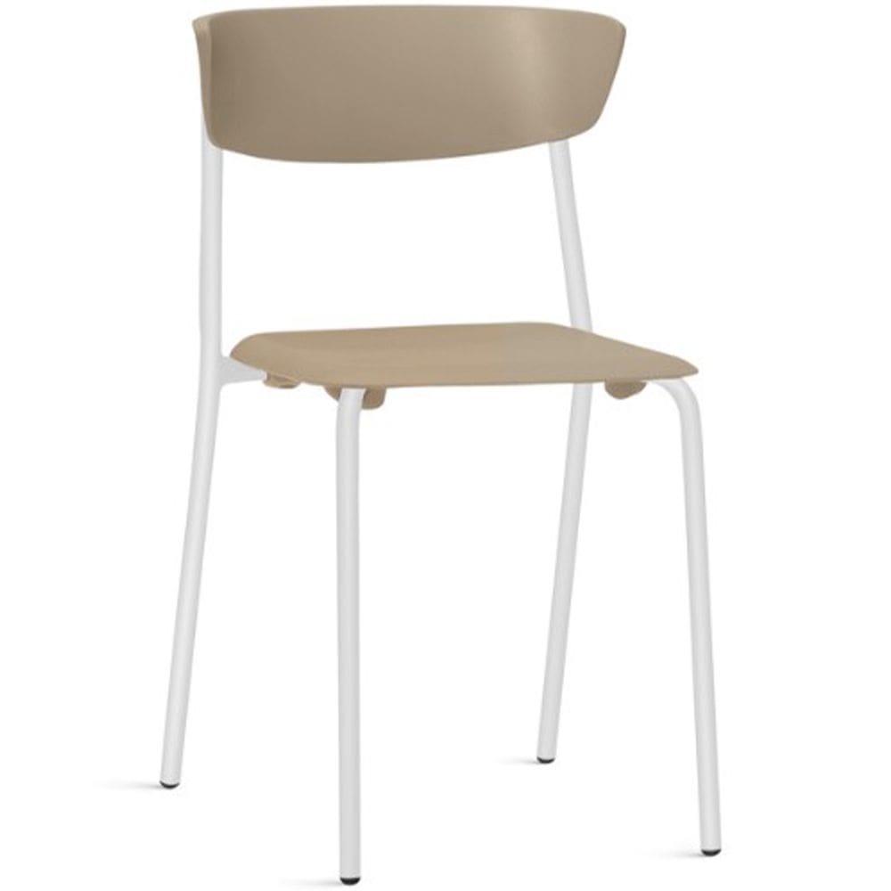 Cadeira Empilhável Fixa F02 Base Aço Branco Nude - Lyam Decor