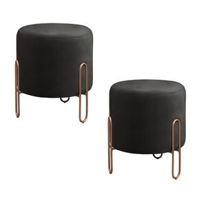 Conjunto - 2 Puffs Banqueta Mali Luxo Base Metálica Bronze Corino Preto