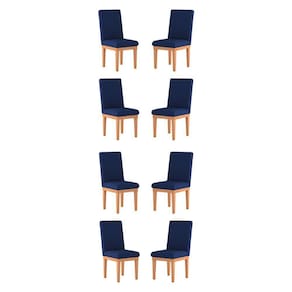 Kit 08 Cadeiras Estofadas Suede Sala De Jantar Azul Marinho