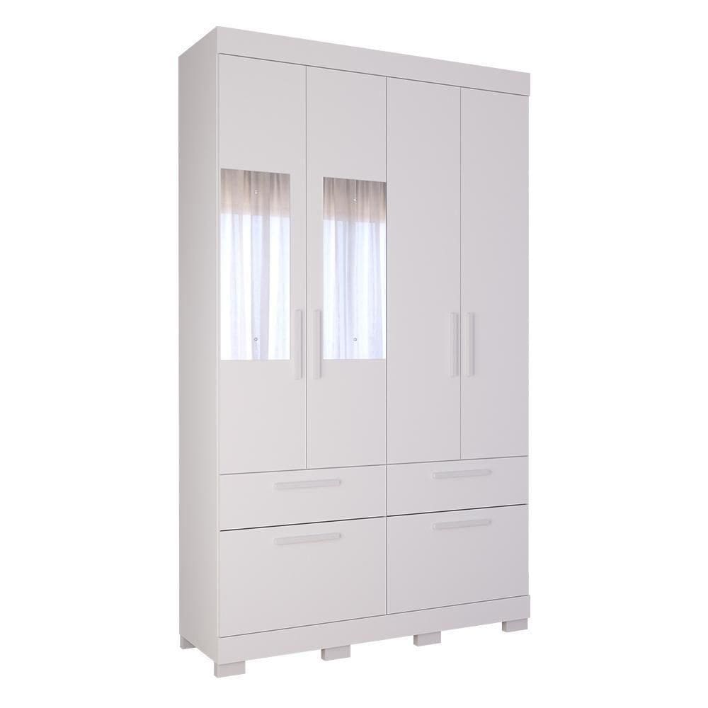Guarda Roupa 4 Portas 3 Gavetas 1 Basculante Com Espelho 100% Mdf Porto Panan Branco