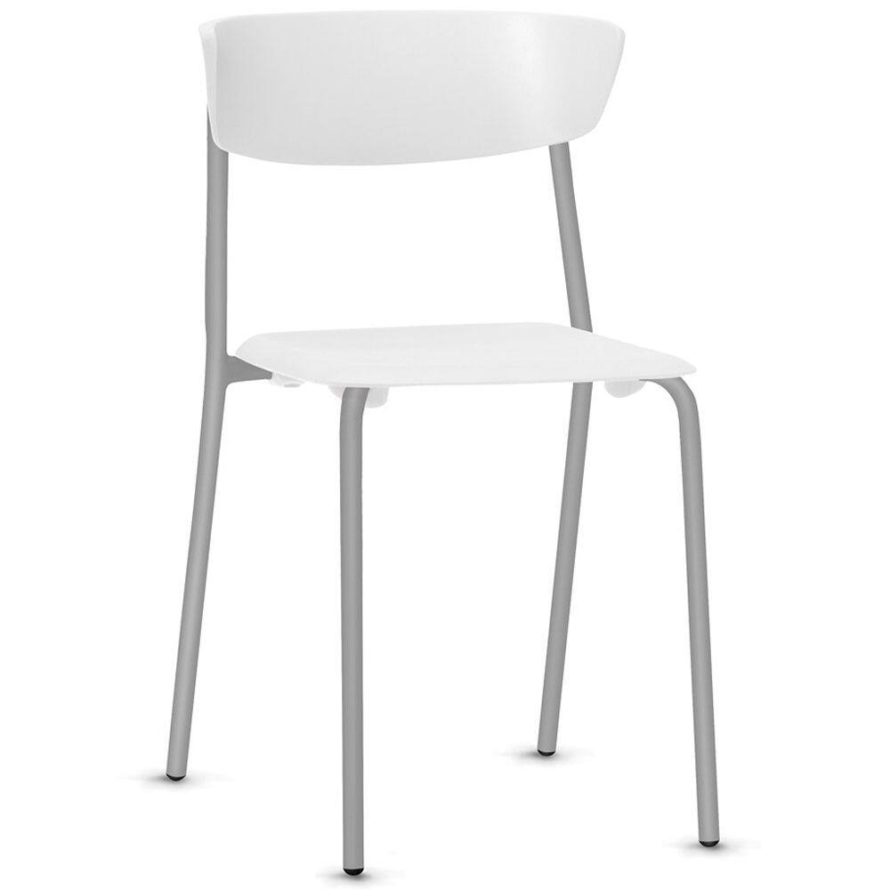 Cadeira Empilhável Fixa F02 Base Aço Cinza Branco - Lyam Decor