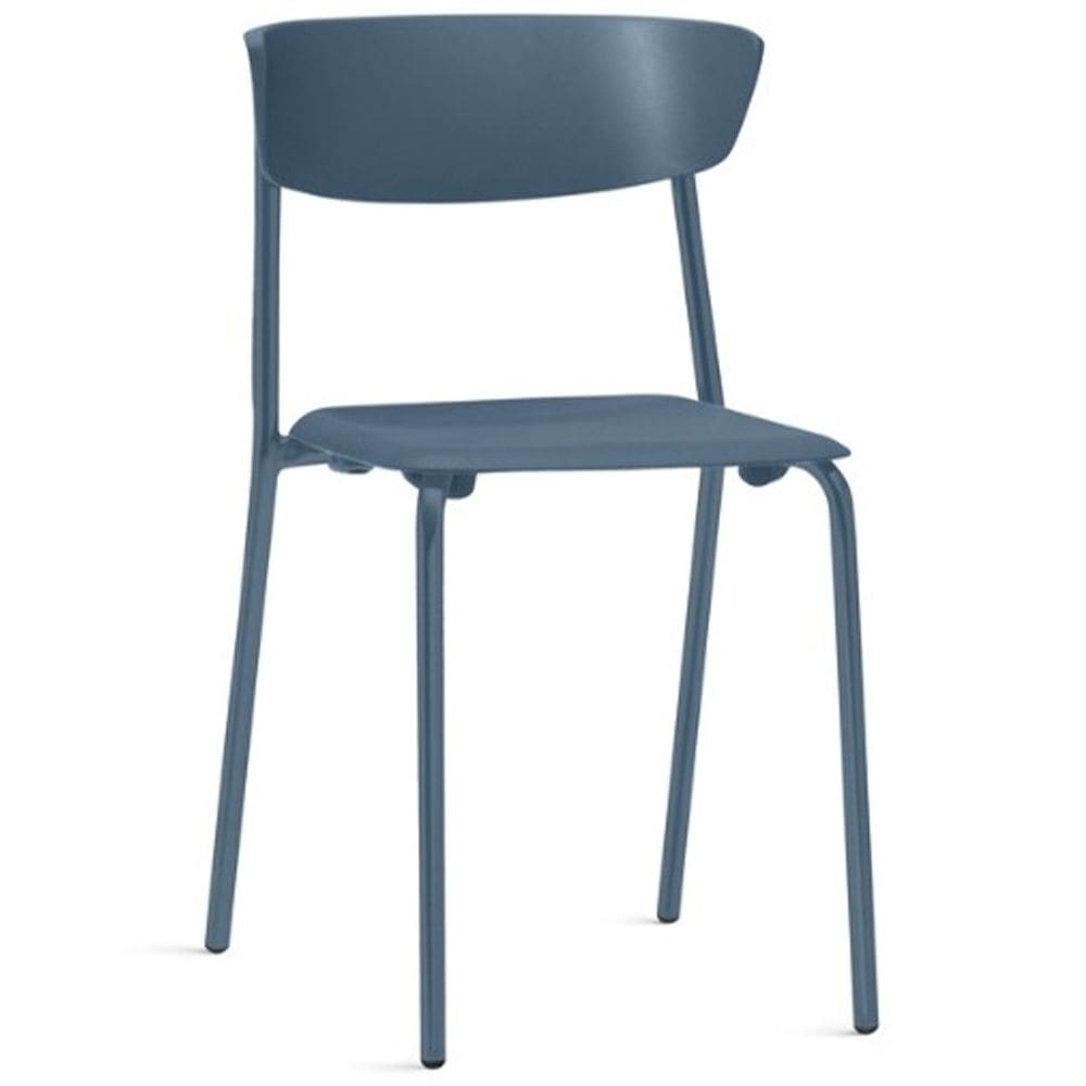 Cadeira Empilhável Fixa F02 Base Aço Azul - Lyam Decor