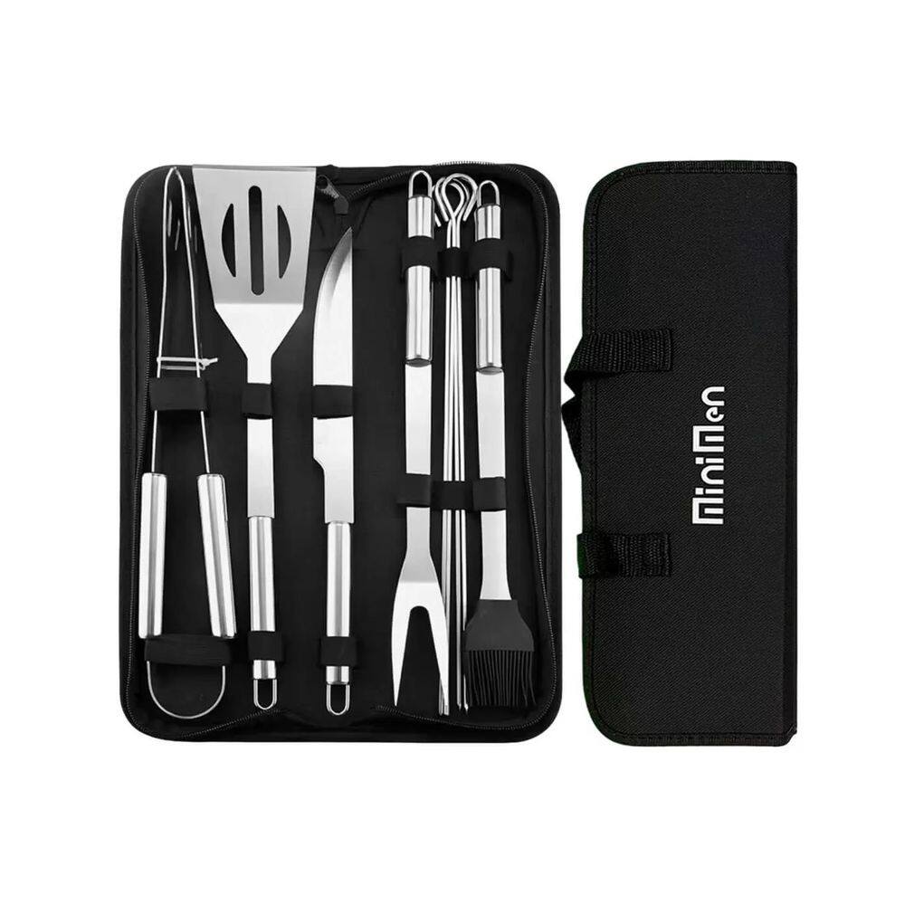 Kit Churrasco Profissional De Inox 9 Peças Faca + Acessórios