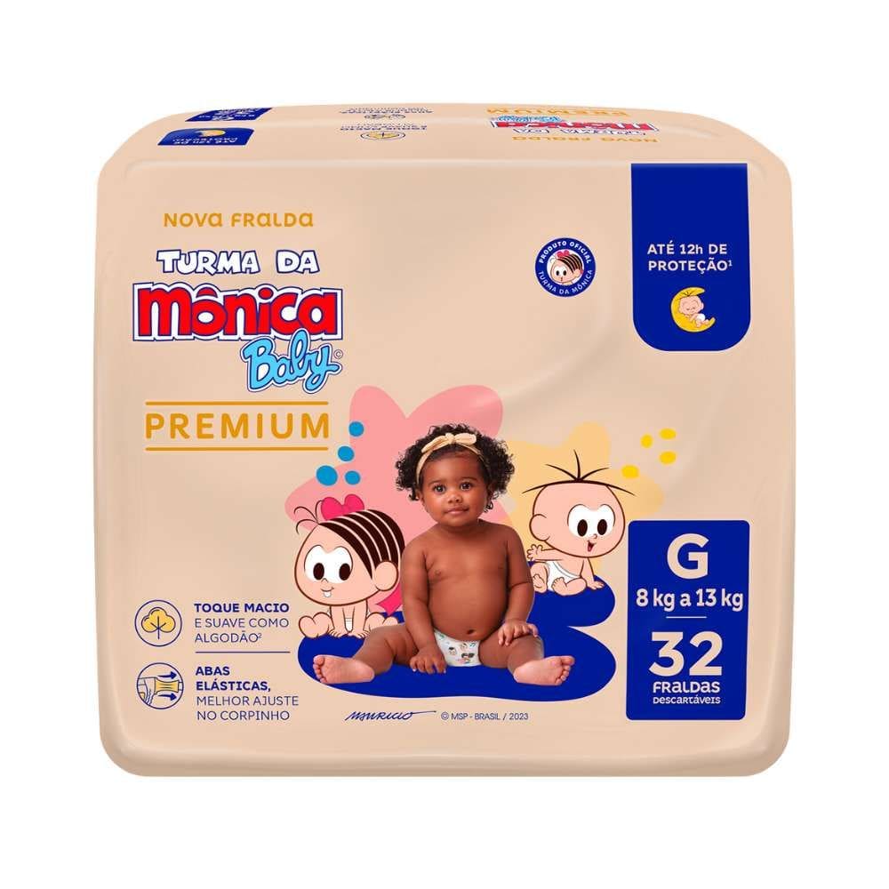 Fralda Infantil Turma da Mônica Baby Premium Tamanho G 32 Unidades