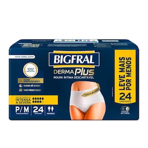 Roupa Íntima Descartável Unissex Bigfral Derma Plus Tamanho P/M 24 Unidades Leve Mais Por Menos