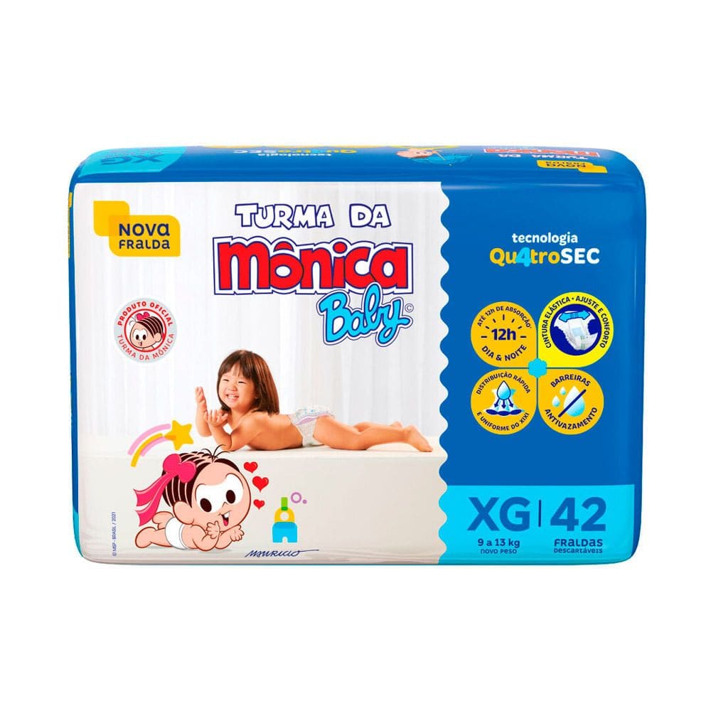 Fralda Turma da Mônica Baby Mega Tamanho XG 42 Unidades Descartáveis