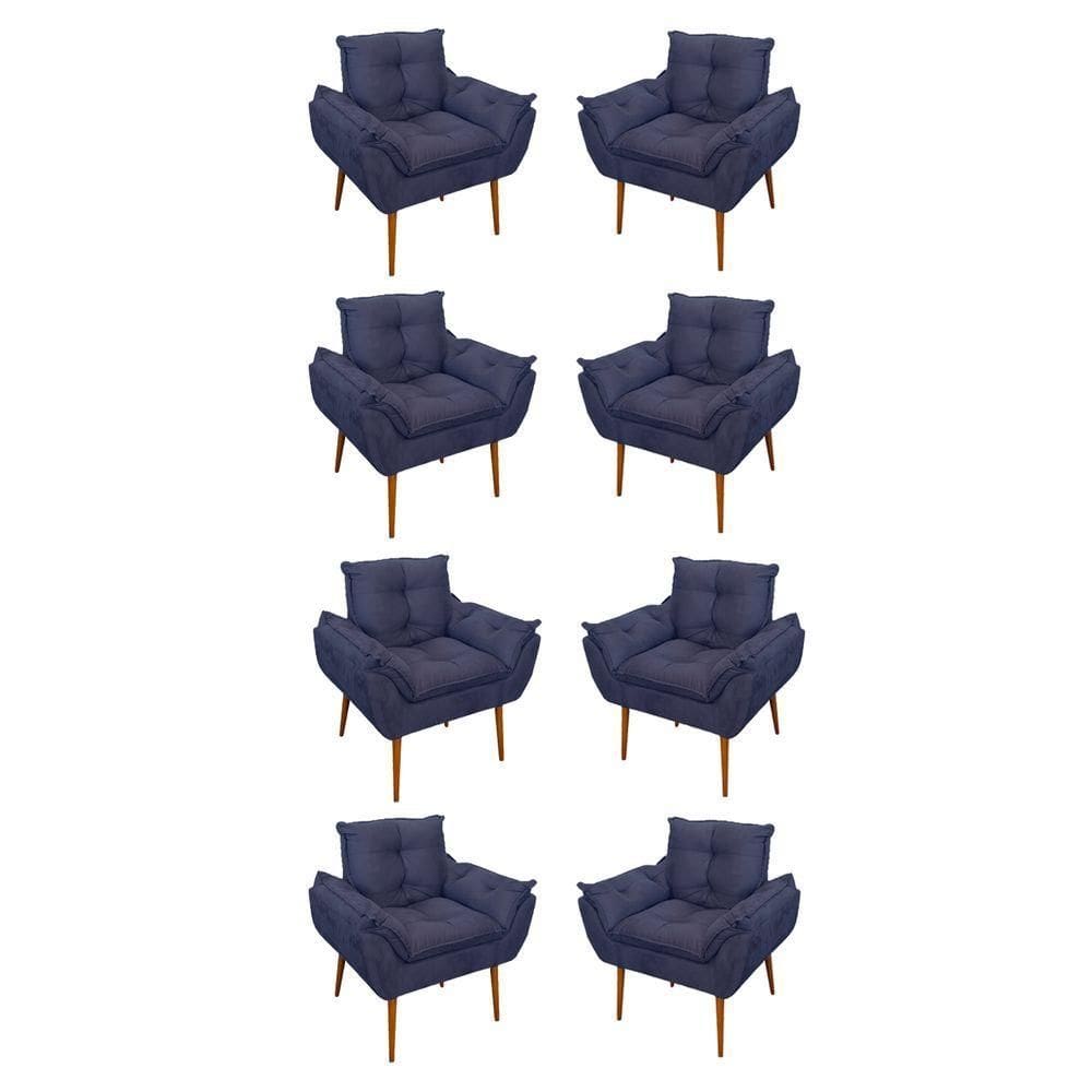 Kit 08 Poltronas Opala Decorativas Sala De Estar Suede Cor:azul Marinho
