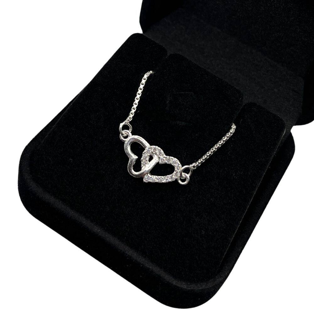 Pulseira Feminina Coração Priscilla Cravejado Prata 925 Luxo