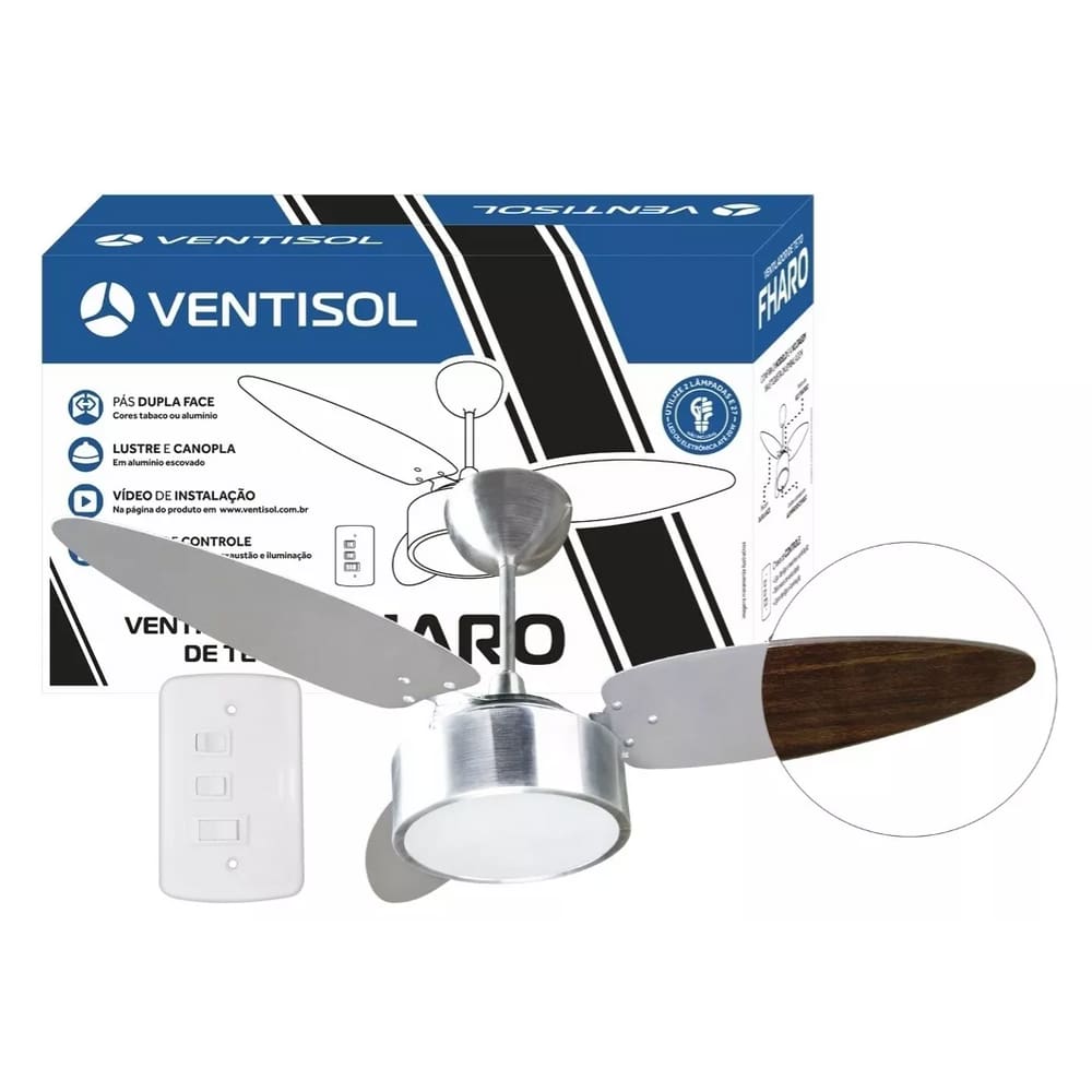 Ventilador de Teto Ventisol Dupla Face Fharo 3 Pás 3 Velocidades 110v