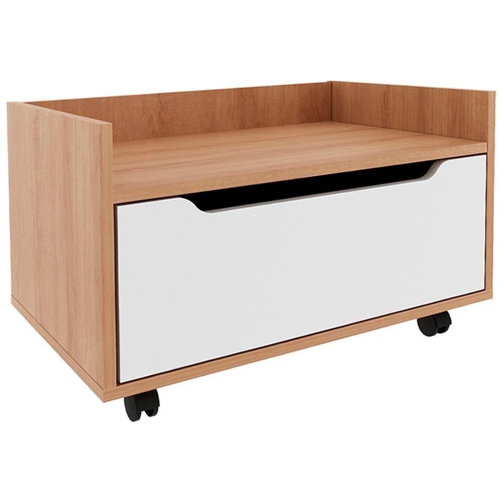 Balcao Gabinete 60cm 1Gaveta 4Rodizios Bn3647 Amendoa Branco