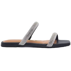 Tamanco Feminino Rasteira Casual Dia a Dia Passeio Trabalho Bico Quadrado Tiras com Strass Vizzano 6513.100