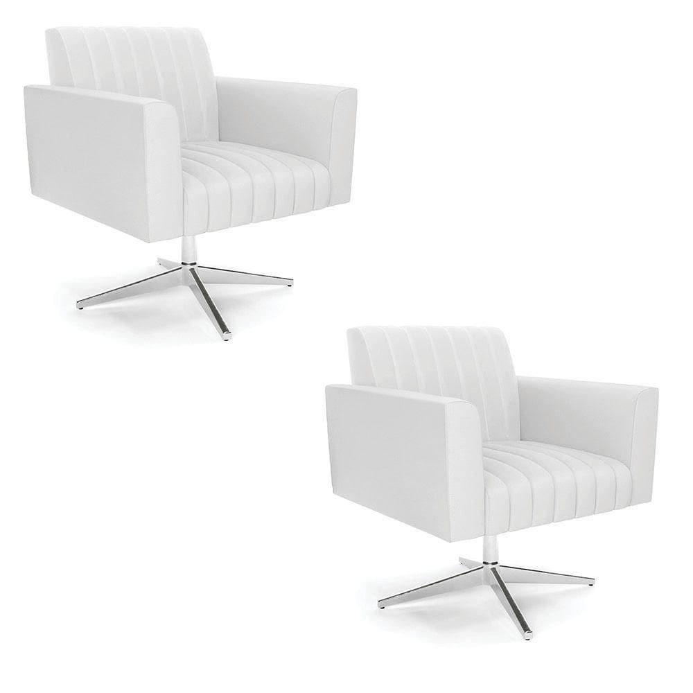 Kit 2 Poltronas Giratória Viena Gomada Corino Base Cromada - D`rossi Cor Branco
