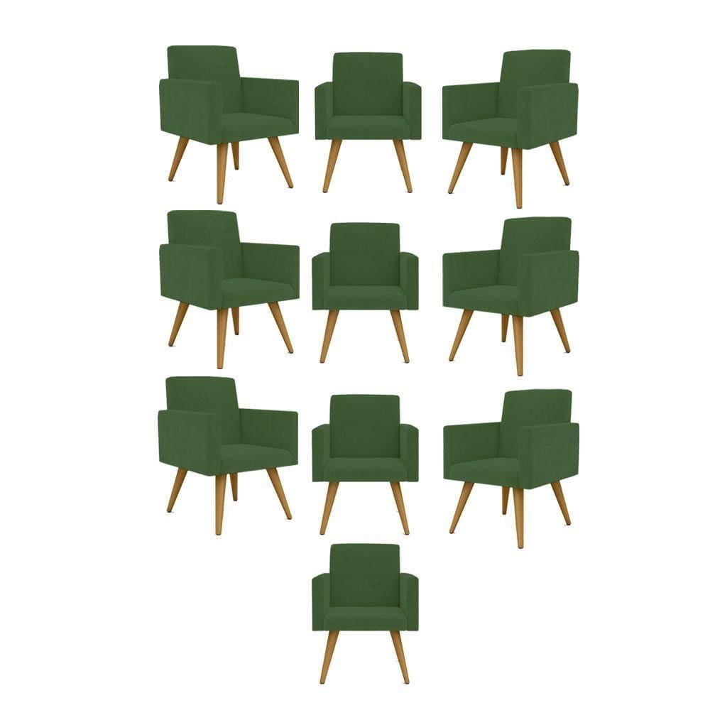 Kit 10 Cadeiras Poltronas Decorativa - Escritório - Recepção Cor:verde