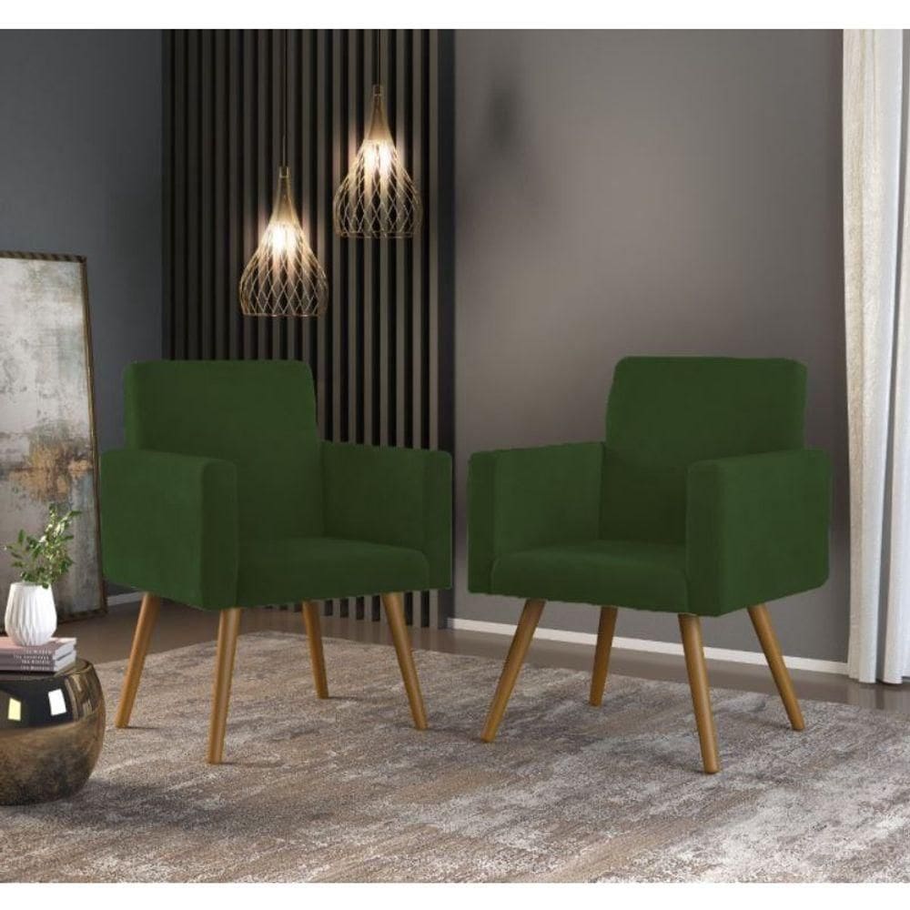 Kit 02 Poltronas + 2 Puff Suede Verde
