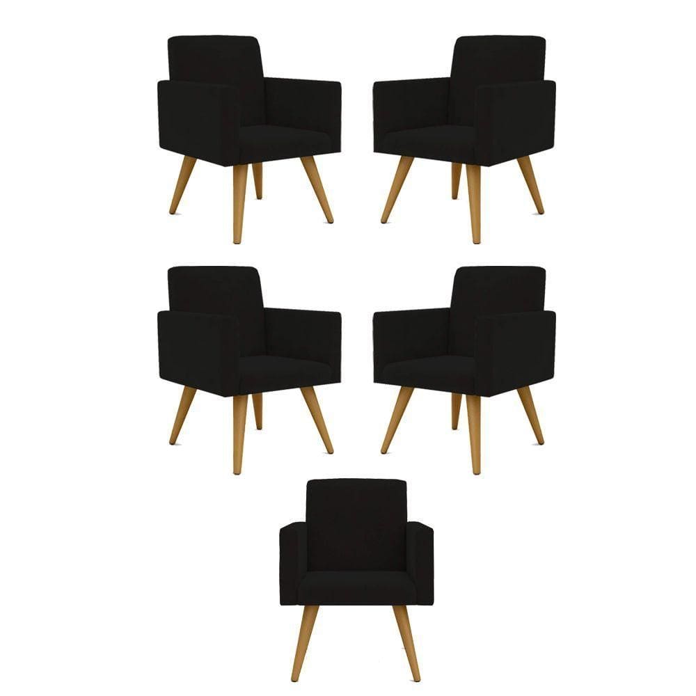 Kit 05 Cadeiras Poltronas Decorativa - Escritório - Recepção Cor:preto