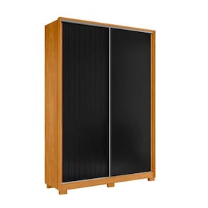 Guarda Roupa Com 2 Porta De Correr E 3 Gavetas Sem Espelho Em Carvalho Com Preto Carvalho Com Preto