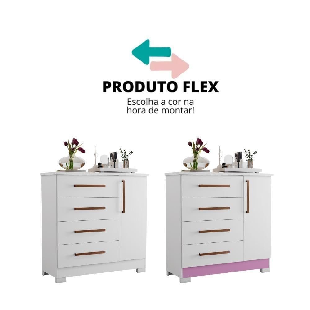Cômoda 1 Porta E 4 Gavetas Nt5185 Branco/rosa Notável Móveis Branco/rosa