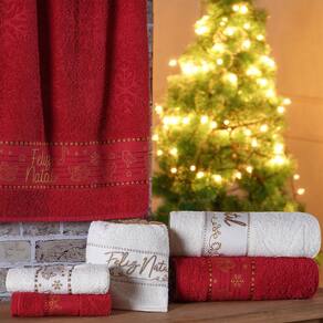 Kit 4 Toalha de Rosto Feliz Natal Bordada Jacquard 45x68cm