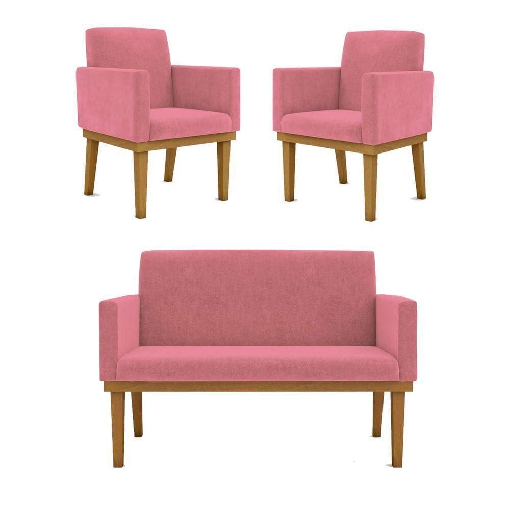 Kit Sofá Namoradeira + Poltrona Reforçada Sala De Estar Cor:rosa