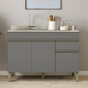 Balcão Gabinete 3 Portas Com Pia 150cm Lina K02 Gris - Mpozenato