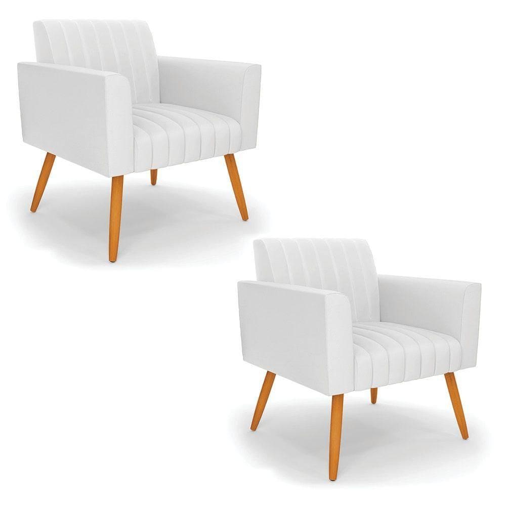 Kit 2 Poltronas Viena Gomada Corino Pés Palito Castanho - D`rossi Cor Branco