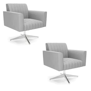 Kit 2 Poltronas Giratória Viena Gomada Suede Cinza Base Cromada - D`rossi