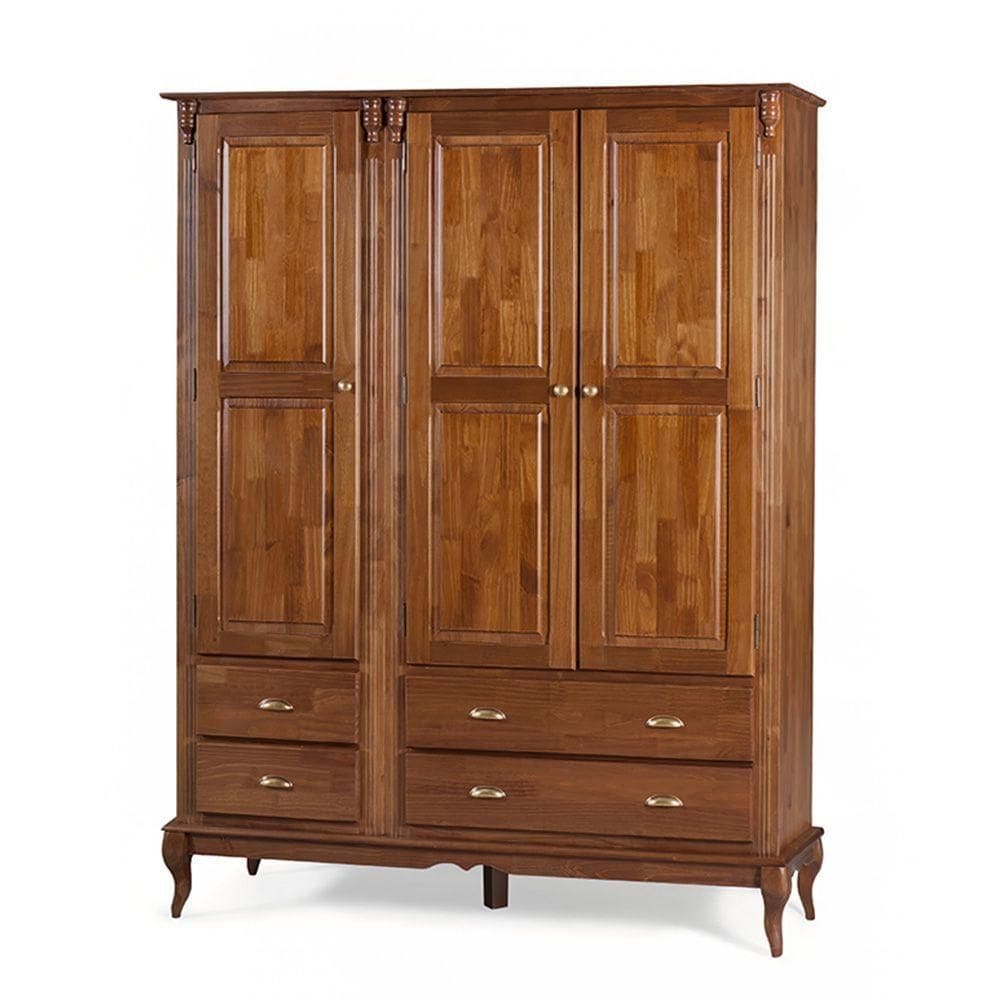 Roupeiro 3 Portas E 4 Gavetas Hannover M560825 Cor Imbuia - Verniz