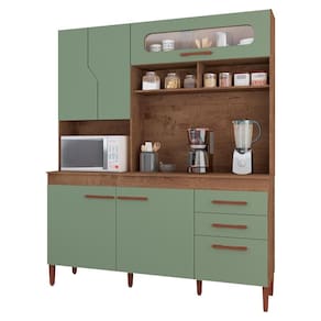 Armario Cozinha Com 5 Portas E 3 Gavetas Freijo Rustico-green Fosco Freijo Rustico-green Fosco