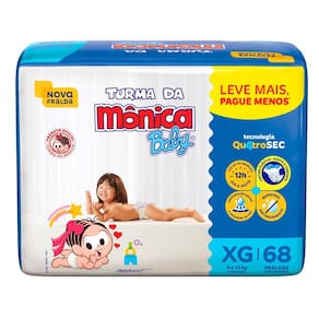 Fralda Turma Mônica Baby Giga Tamanho XG 68 Unidades Leve Mais e Por Menos