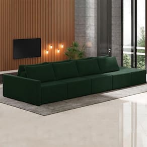 Sofá Ilha Modulado Milos 432cm Puff Lateral Veludo Verde G33 - Gran Belo