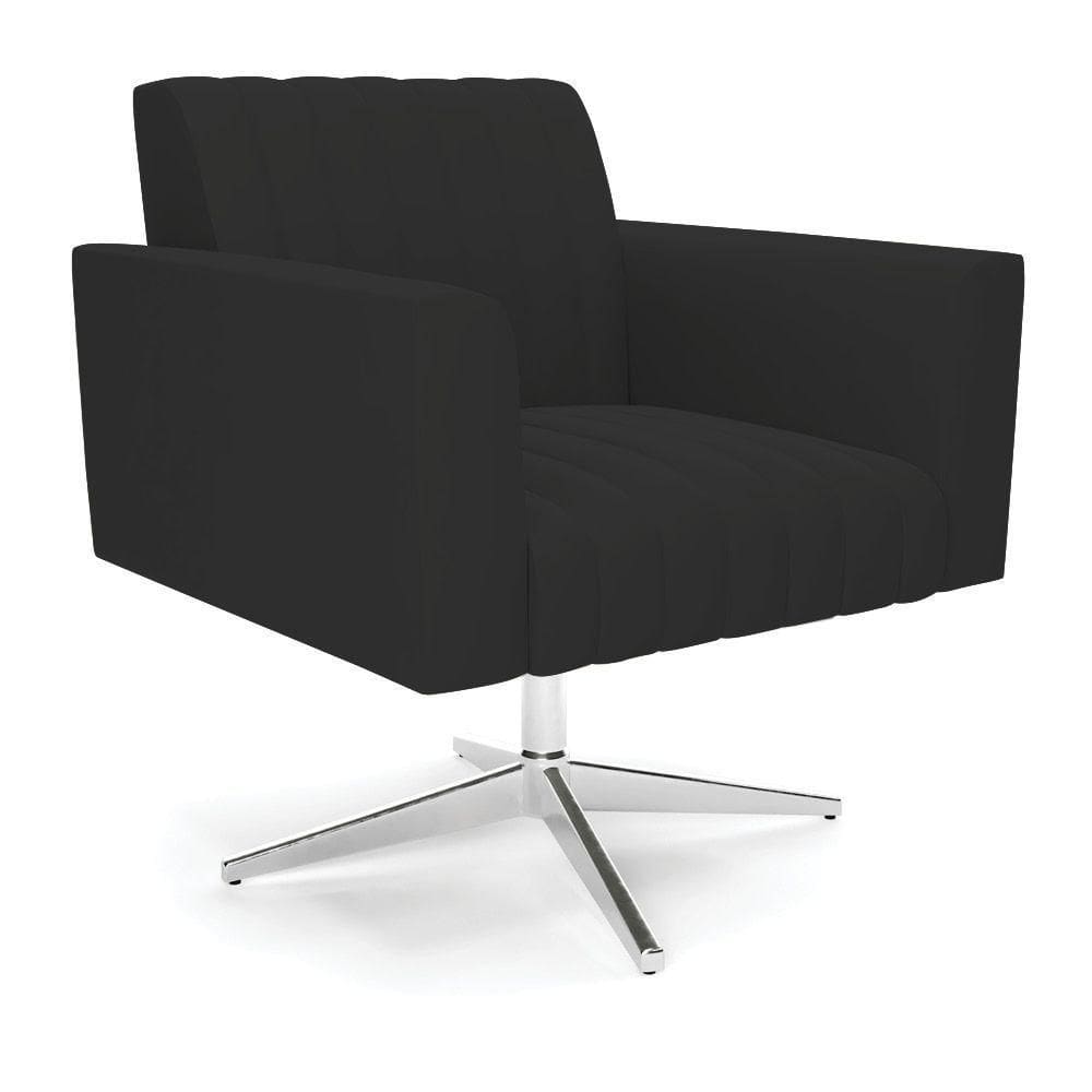 Poltrona Giratória Viena Gomada Veludo Base Cromada - D`rossi Cor Preto