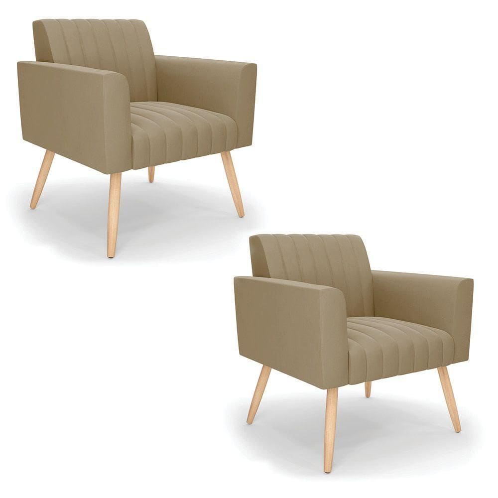 Kit 2 Poltronas Viena Gomada Suede Marrom Rato Pés Palito Natural - D`rossi