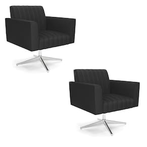 Kit 2 Poltronas Giratória Viena Gomada Corino Base Cromada - D`rossi Cor Preto