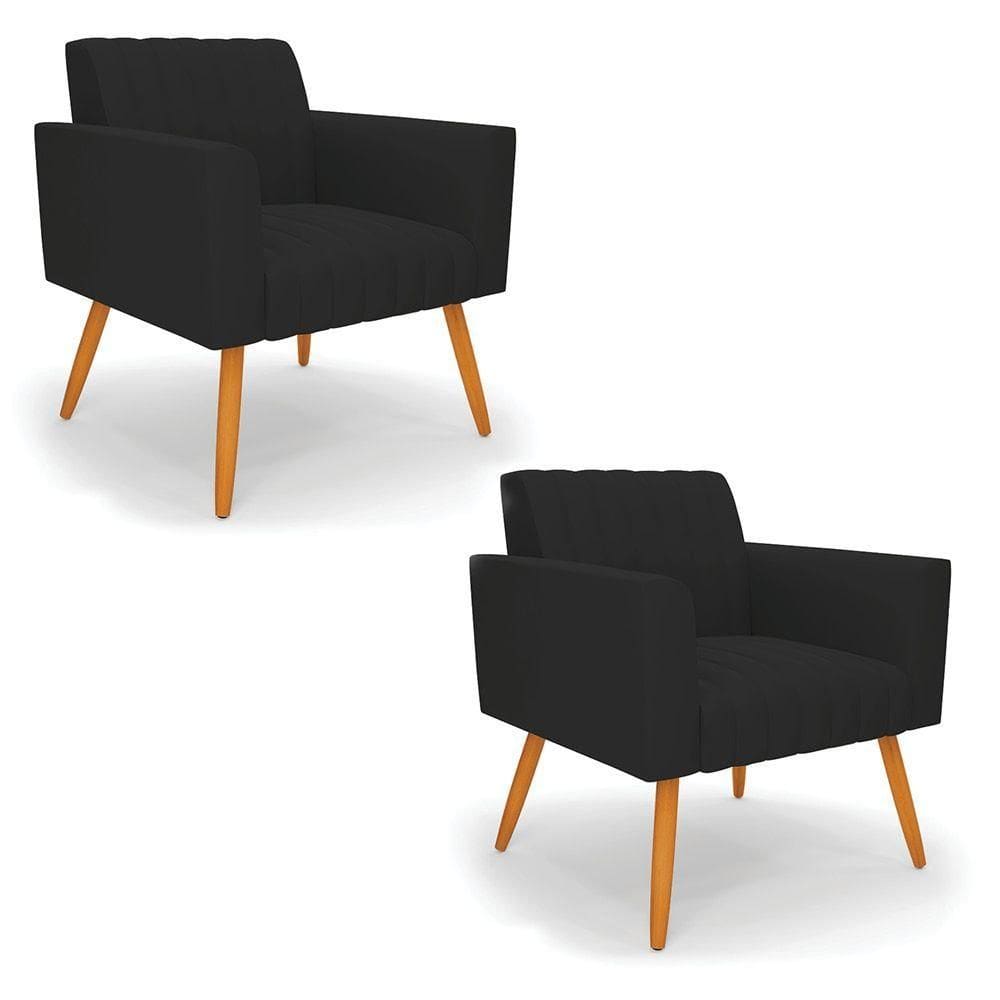 Kit 2 Poltronas Viena Gomada Veludo Preto Pés Palito Castanho - D`rossi