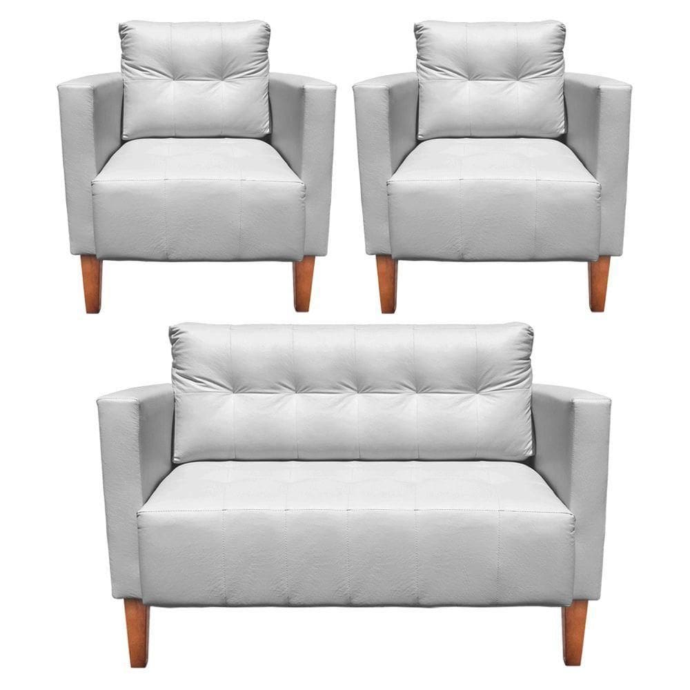 Kit 1 Sofá Namoradeira E 2 Poltronas Livia Corino Branco Pés Chanfrado Castanho D`rossi