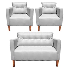 Kit 1 Sofá Namoradeira E 2 Poltronas Livia Corino Branco Pés Chanfrado Castanho D`rossi