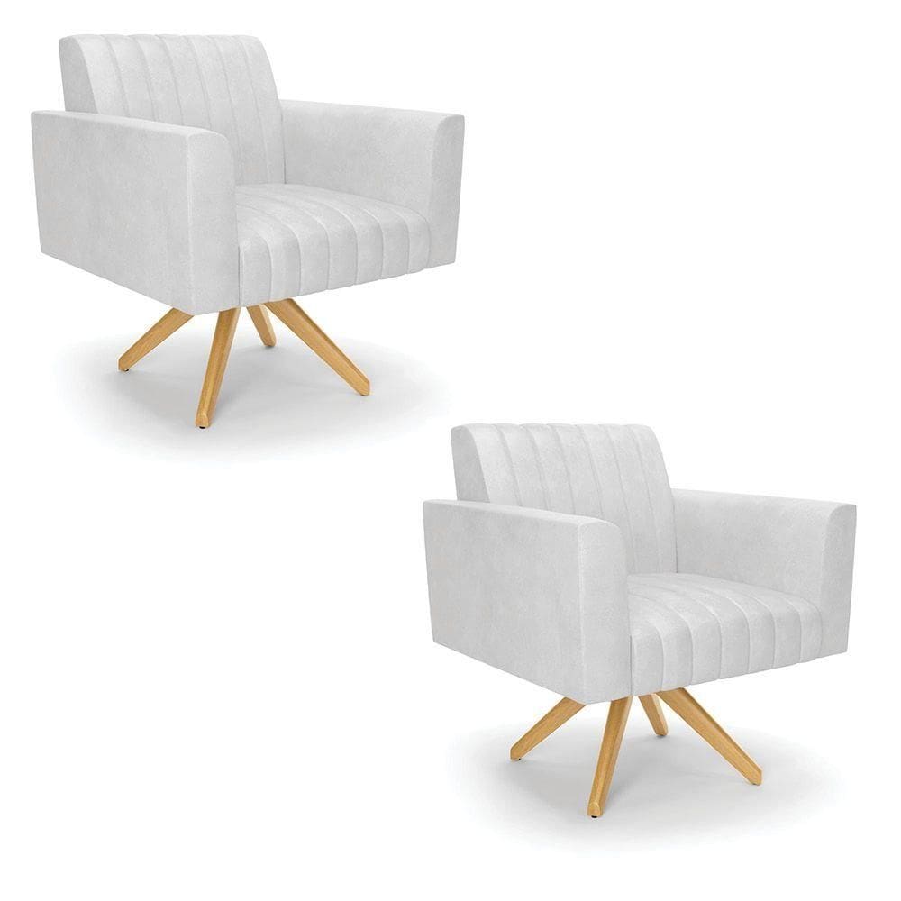 Kit 2 Poltronas Giratória Viena Gomada Corano Base De Madeira Ma30 - D`rossi Cor Branco