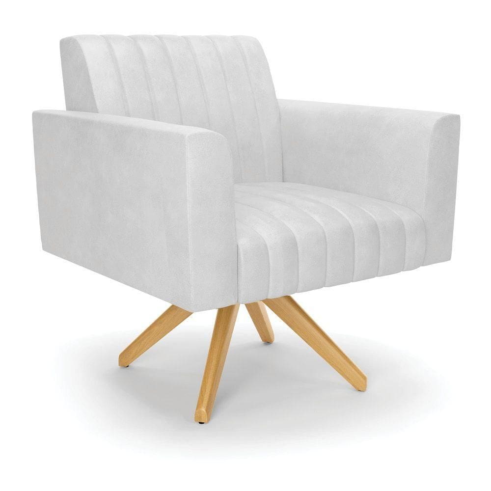 Poltrona Giratória Viena Gomada Corano Base De Madeira Ma30 - D`rossi Cor Branco
