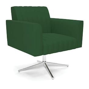 Poltrona Giratória Viena Gomada Veludo Base Cromada - D`rossi Cor Verde