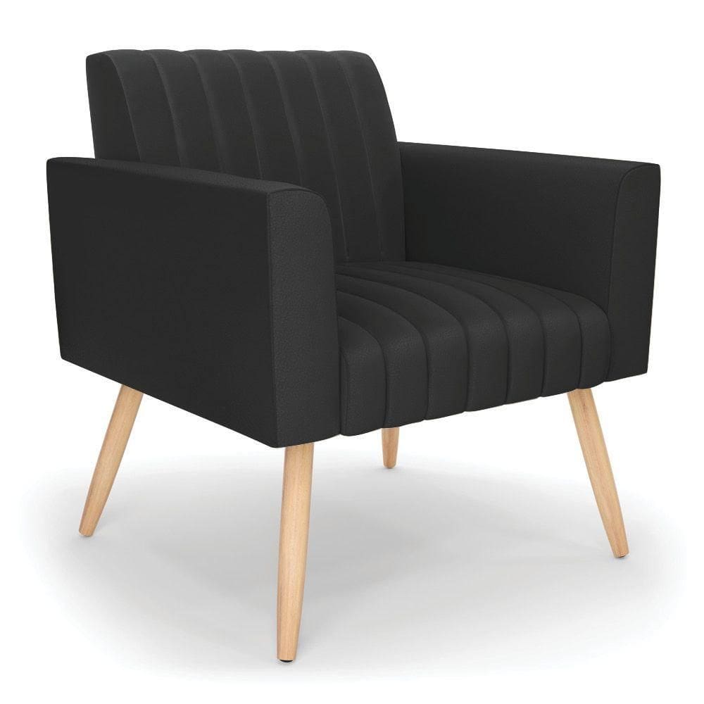 Poltrona Viena Gomada Corino Pés Palito Natural - D`rossi Cor Preto