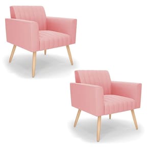 Kit 2 Poltronas Viena Gomada Suede Pés Palito Natural - D`rossi Cor Rose